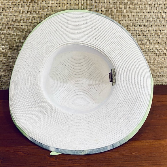 🌟HP🌟NWOT White & Lime Green Paper Straw Hat UPF 50+ by Sun N Sand Adjustable - Picture 8 of 9
